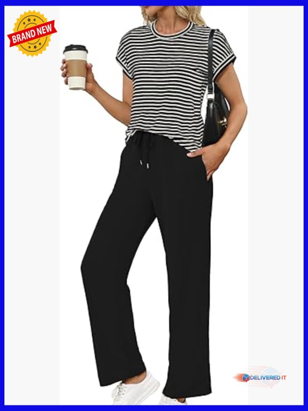 Two Piece Lounge Set Short Sleeve Tee Wide Leg Pants